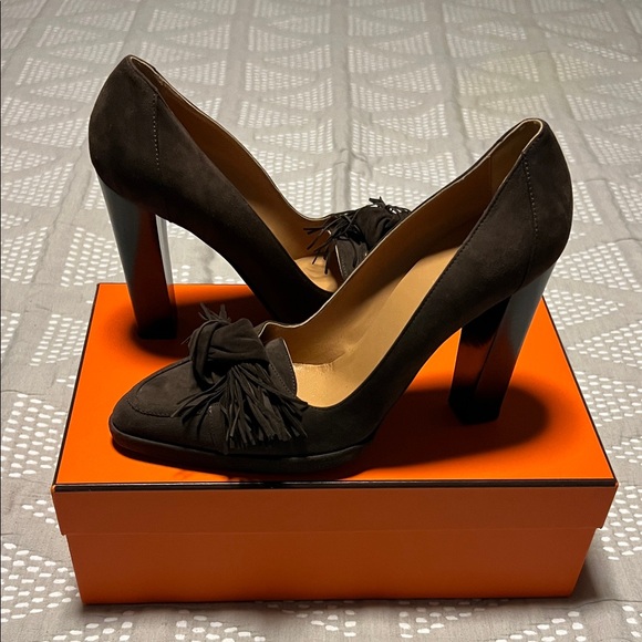 Hermes Shoes - Hermes Dark Brown Heels with Tassel Accent Never Worn!!